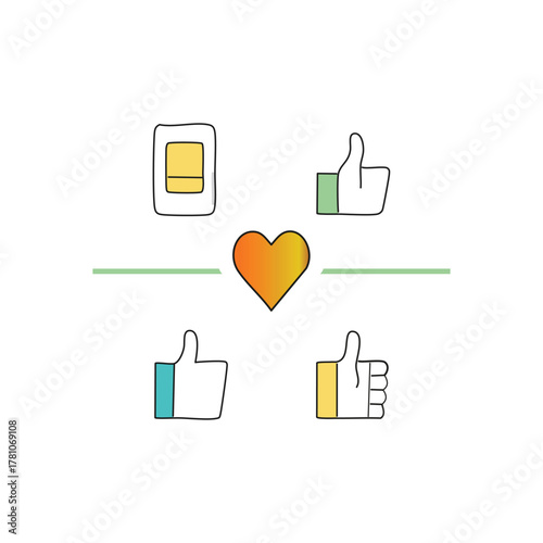 Heart Centered Social Support With Likes And Positive Vibes Icons Illustration