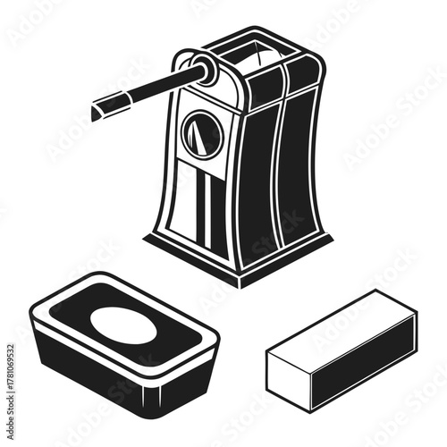 Vintage pencil sharpener with pencil and eraser