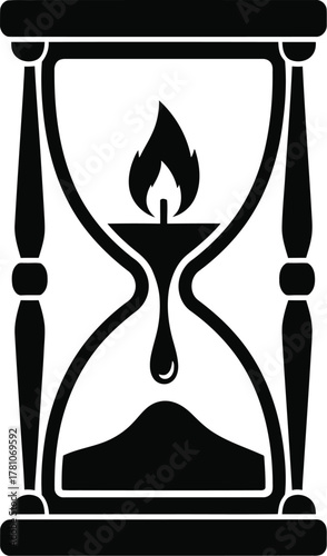 Hourglass icon with burning candle flame and dripping wax symbolizing time passing and finite existence.