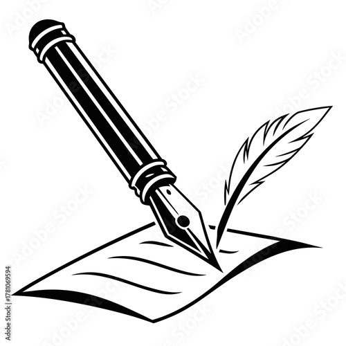 Illustration of a fountain pen writing on paper