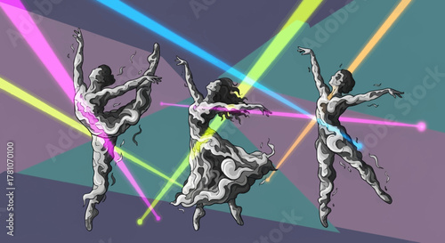 Dynamic Dancers in Motion with Vibrant Laser Lights.