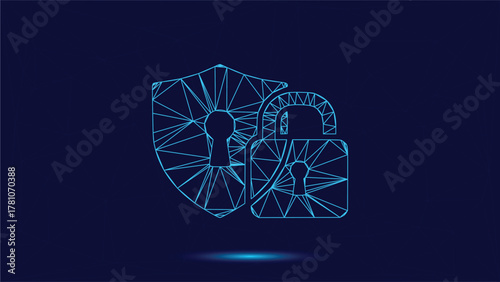 Modern Cybersecurity Protection: Low Poly Style Padlock & Shield Illustration Representing Digital Security, Data Protection, Network Defense & Information Privacy (167 Chars)