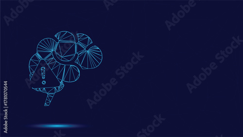 Abstract Polygonal Brain with Exclamation Mark, Symbolizing Critical Thinking, Alertness, Problem-Solving, and Cognitive Function in a Modern, Tech-Driven Context (Vector)