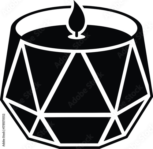Minimalist geometric candle icon with flickering flame. modern design element for ambiance and decoration.