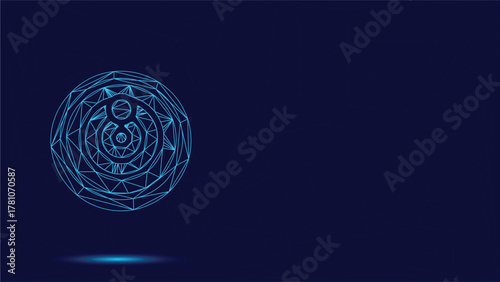 Mystical Geometric Glyph: A Modern, Tech-Inspired Design with a Dark Blue Background Perfect for Technology, Spirituality, or Esoteric Themed Projects 
