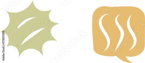 Two stylized comic book speech bubbles with wavy lines inside