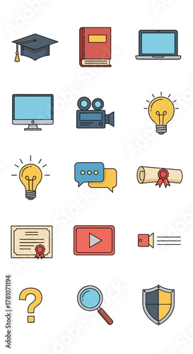 Education and Learning Icons Set - Academic Tools and Resources.