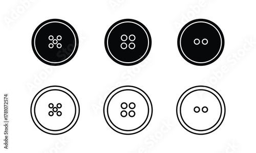 Clothing buttons icon vector collection. Silhouette of Sewing button for clothes, fasteners, dresses, garments, Jeans. Outline of clothing buttons. Vector illustration.