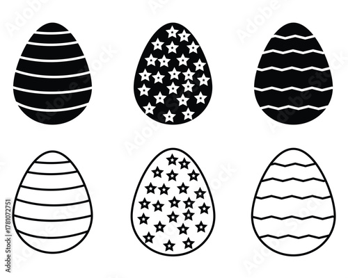 Set of Easter eggs icon vector. Easter day festival icon set, linear egg icon set with different ornaments. Vector illustration.