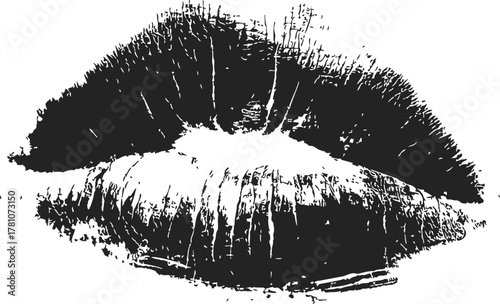 Lips print sketch, hand drawn style with detailed grooves and textured lines — stock vector