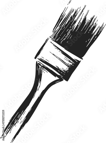Paint brush sketch hand drawn style with textured bristles and wooden handle — stock vector