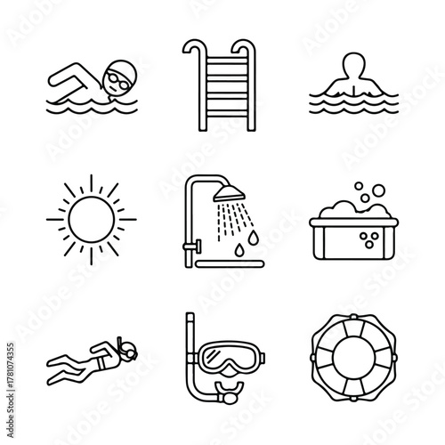 Set of swimming and water activity icons