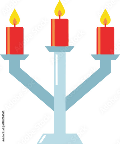 Simple flat design vector illustration of a elegant candelabra with three burning red candles on a white background.