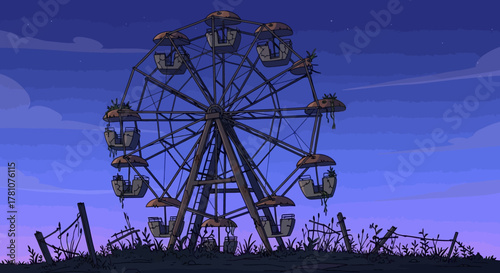 Ferris Wheel Silhouette at Dusk - A Nostalgic Amusement Park Icon.
