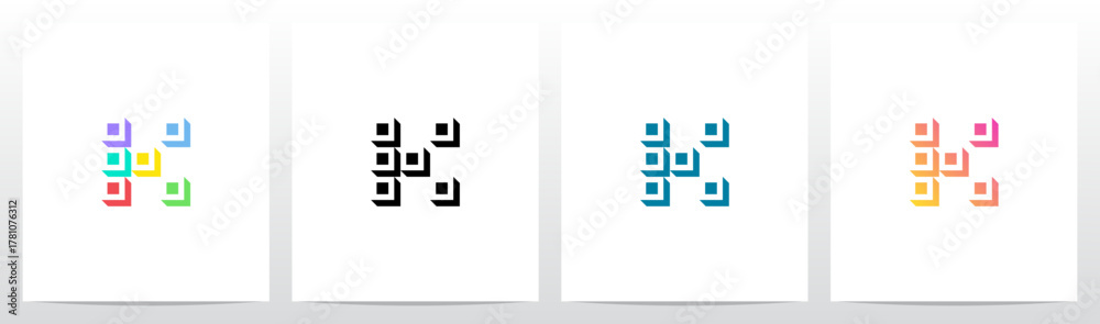 Fototapeta premium Squares Tiles Negative Space Box Isometric Initial Letter Logo Design K
