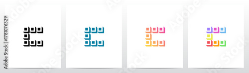 Squares Tiles Negative Space Box Isometric Initial Letter Logo Design C