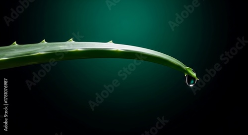 Close up of an aloe vera leaf with a water droplet