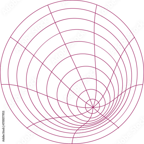 Close up of a smith chart with red and grey grid lines showing impedance and reflection coefficient