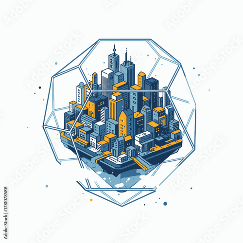 Futuristic Cityscape in Geometric Terrarium - Sustainable Urban Living Concept.