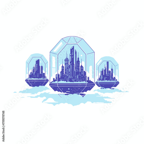 Futuristic Cityscapes Under Glass Domes - A Vision of Preserved Urban Life.