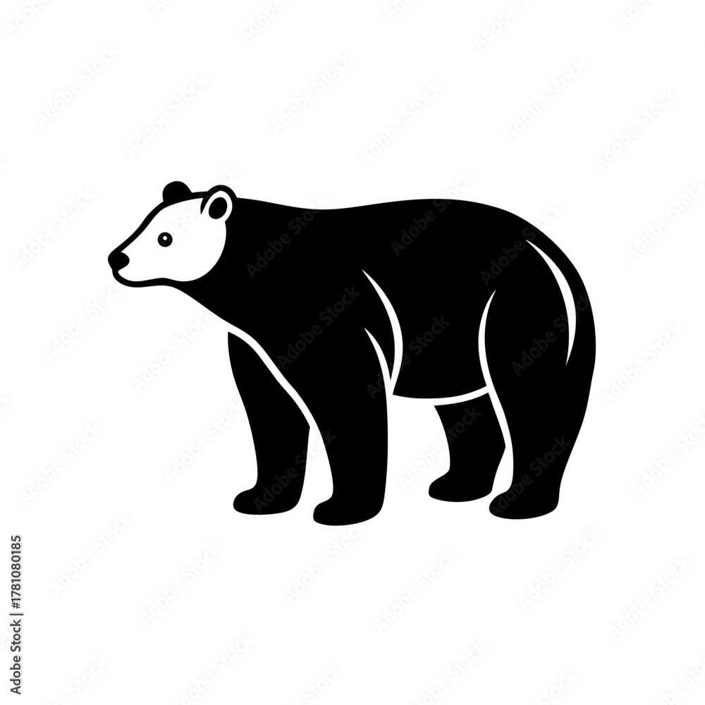 Fototapeta premium Stylized bear icon or logo, black silhouette with white face details