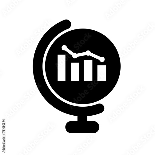 Globe with Chart Icon Black Filled 