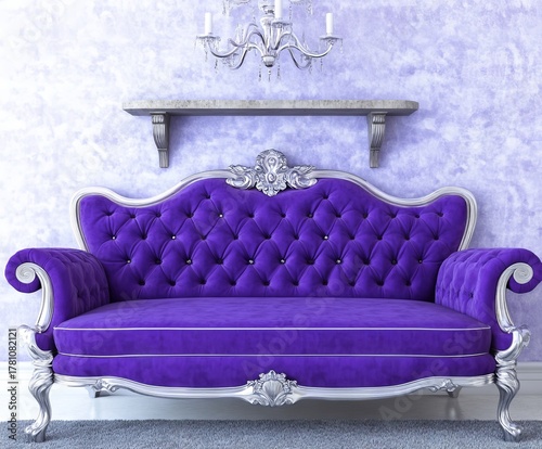 A modern village home interior incorporates a vintage concrete wall with a grungy finish, along with a sofa and a rug for decoration