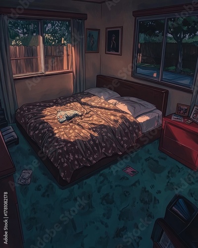 The luxury bedroom features elegant white tones and a contemporary design style, complemented by a blue rug