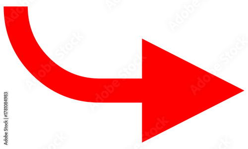 Red vector turn right arrow with curved line, short style, for page forward or next button in png format