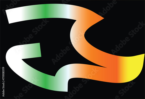 Abstract Arrow Design with Tricolor Gradient on Black Background – Modern Direction Concept
