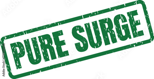 Dynamic distressed green rubber stamp displaying PURE SURGE text for energy and power themes