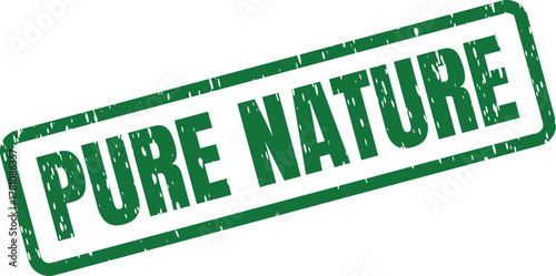 Vibrant distressed green rubber stamp featuring PURE NATURE text for organic and ecological themes