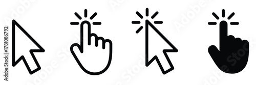 Cursor and Hand Pointer Icons for Website Navigation and User Interaction