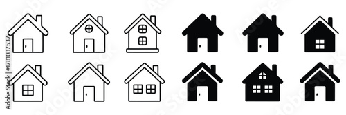 Variety of Simple House Icons Black and White Collection