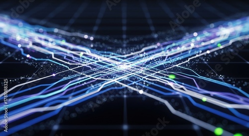 Kreuzende Datenströme auf digitalem Gitter
