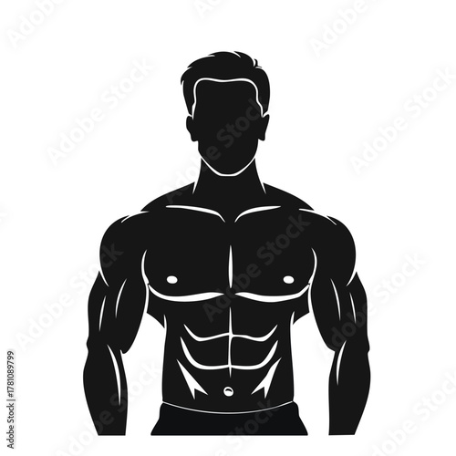 a body builder man silhouette on white background.