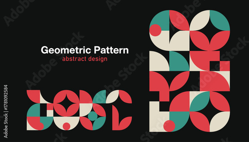 Retro Geometric Pattern Design with Abstract Shapes and Text Keywords: geometric, pattern, abstract, design, retro, bauhaus, modern, graphic, art