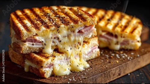 Toasted Panini With Melted Cheese And Ham
