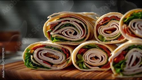 Turkey Wrap Sliced Neatly Modern Aesthetic