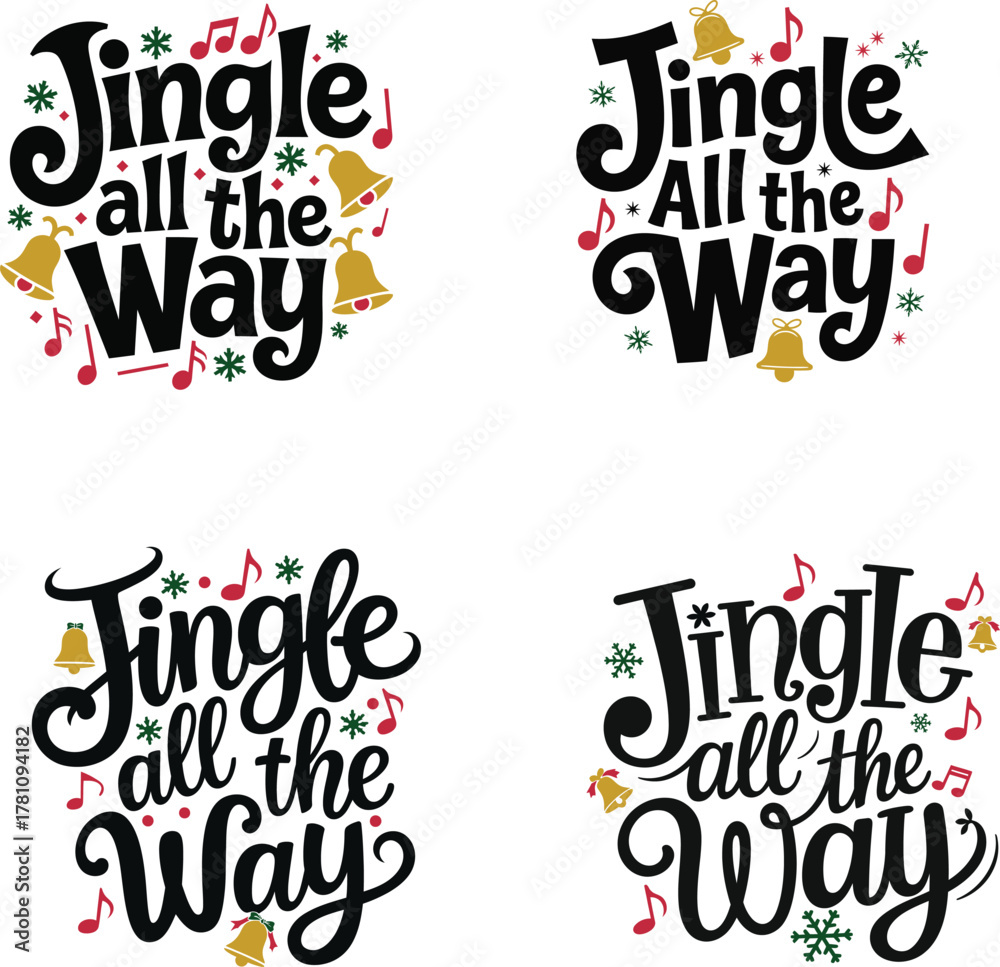 Obraz premium Jingle all the way christmas typography with holiday design vector illustration