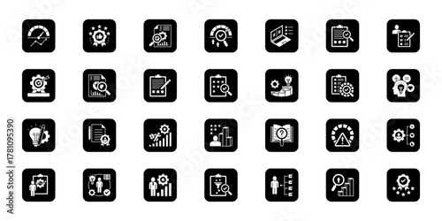 Performance and evaluation   Cohesive set of minimalist vector icons representing key ideas with visual clarity