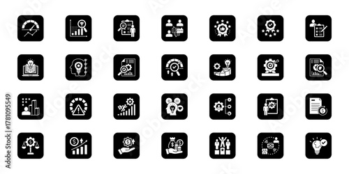 Performance excellence   Cohesive set of minimalist vector icons representing key ideas with visual clarity