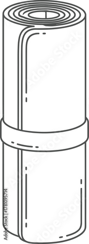 Rolled yoga or exercise mat with strap line art illustration