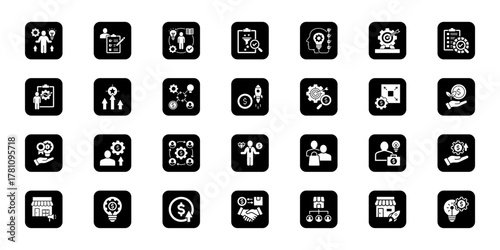 Learning and growth journey   Cohesive set of minimalist vector icons representing key ideas with visual clarity