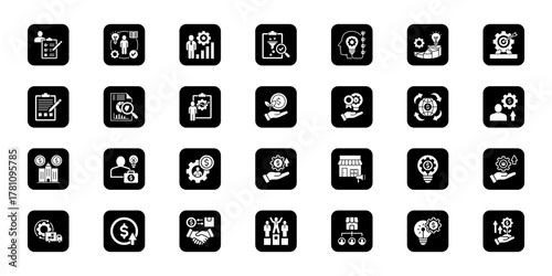 Capability development   Cohesive set of minimalist vector icons representing key ideas with visual clarity