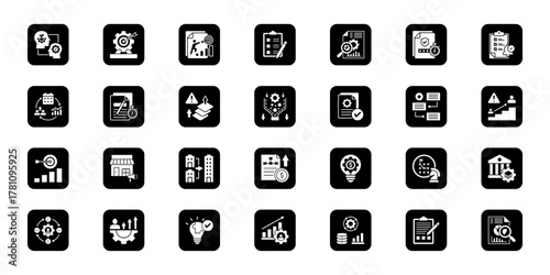 Decision making and strategy Cohesive set of minimalist vector icons representing key ideas with visual clarity