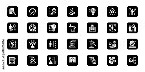 Time and goal management Cohesive set of minimalist vector icons representing key ideas with visual clarity