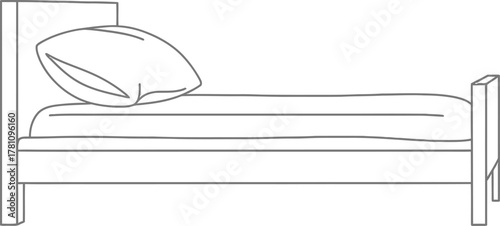 Minimalist outline drawing of a single bed and pillow vector