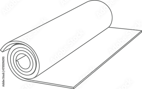 Rolled up yoga mat or fabric sheet line art icon illustration