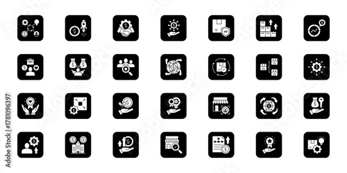 Business development plan Cohesive set of minimalist vector icons representing key ideas with visual clarity